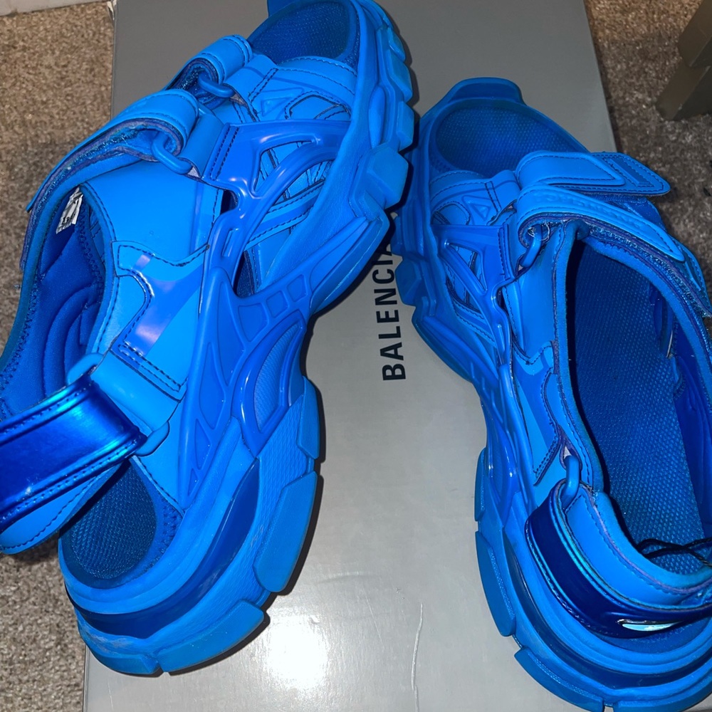 Blue balenciaga track sandals